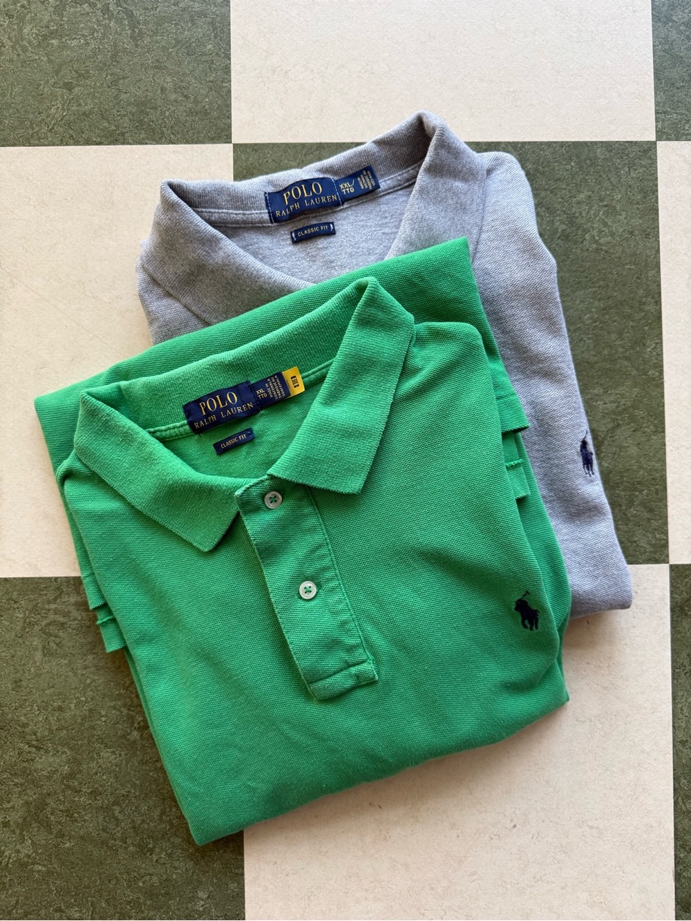 Two Polo by Ralph Lauren Green & Gray Men’s Polo Shirts, XXL